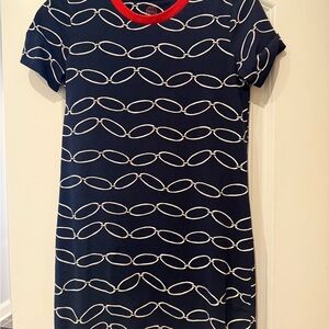 Tory Burch Michaela  dress with White Chain Pattern and Red Trim